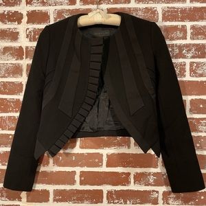 Derek Lam Black Bolero Ruffle Detail Wool Crop Blazer